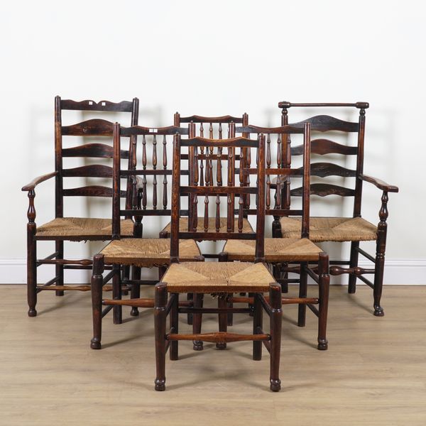 A SET OF FOUR 19TH CENTURY ASH AND ELM SPINDLE BACK DINING CHAIRS (6)