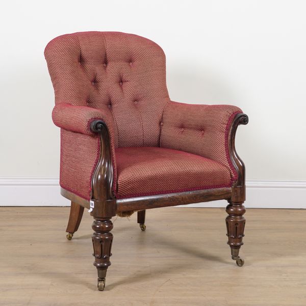 A REGENCY ROSEWOOD FRAMED LIBRARY CHAIR
