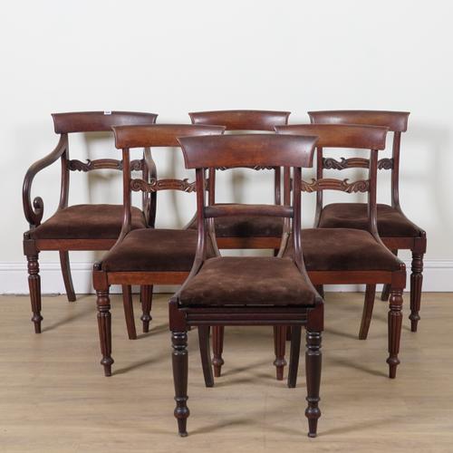 A MATCHED SET OF SIX WILLIAM IV MAHOGANY BAR BACK DINING CHAIRS (6)
