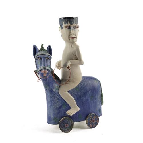 AMANDA POPHAM (BRITISH, B.1954): 'BONNY LIGHT HORSEMAN' STUDIO POTTERY FIGURE
