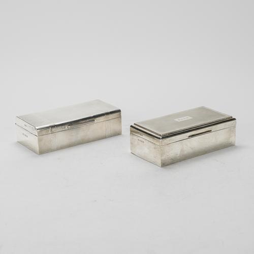 TWO SILVER RECTANGULAR TABLE CIGARETTE BOXES (2)