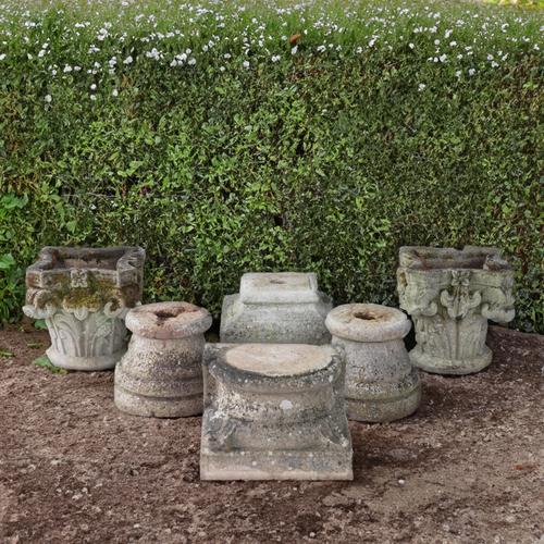 A PAIR OF CIRCULAR CARVED STONE COLUMN SOCLES (6)