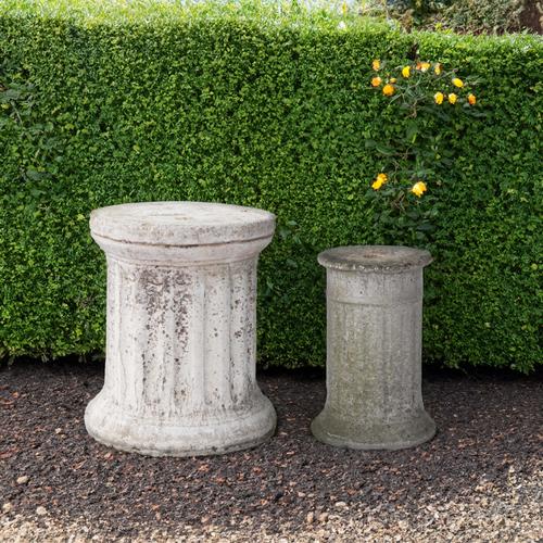 A SET OF FOUR RECONSTITUTED STONE STEPPED SQUARE PEDESTALS (6)