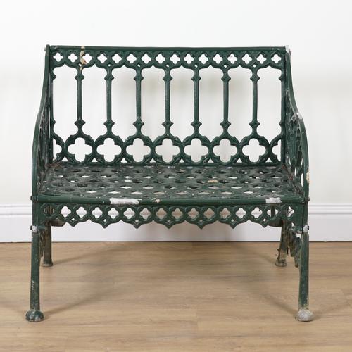 AFTER VAL D'OSNE; A GREEN PAINTED CAST ALUMINIUM BENCH