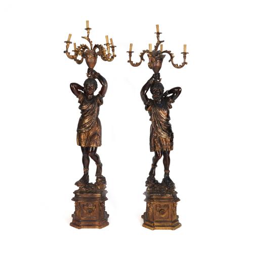 A PAIR OF POLYCHROME PAINTED FIBERGLASS MOOR FIGURAL CANDELABRA (2)