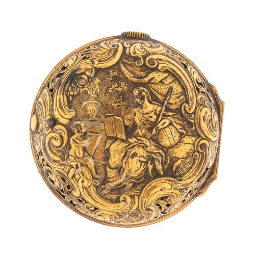A GILT METAL OUTER CASE FOR A MID 18TH CENTURY PAIR CASED POCKET WATCH
