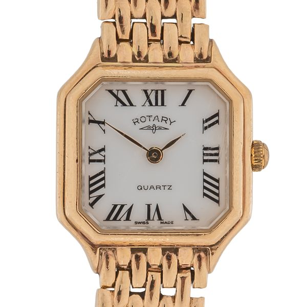 A ROTARY QUARTZ 9CT GOLD LADY'S BRACELET WRISTWATCH