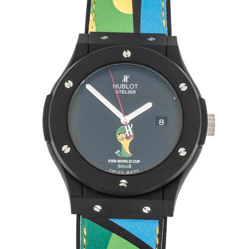 A 2014 LIMITED EDITION HUBLOT ATELIER FIFA WORLD CUP BRASIL WATCH