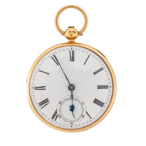 AN 18CT GOLD CASED KEYWIND OPENFACED GENTLEMAN'S POCKET WATCH