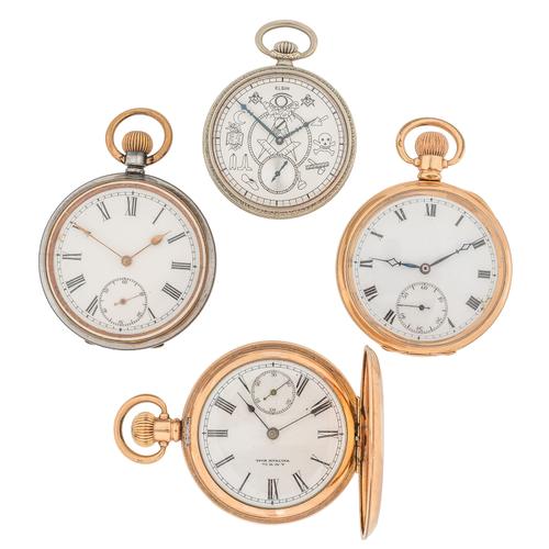 AN ELGIN MASONIC FOB WATCH AND THREE FURTHER POCKET WATCHES (4)