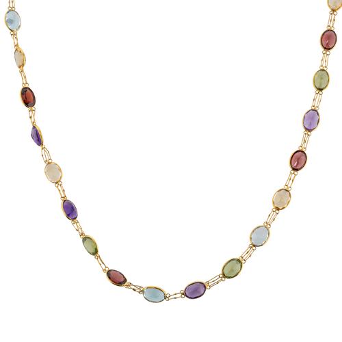 A LONG MULTI GEM SET NECKLACE