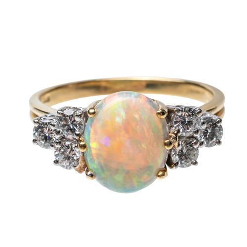 AN OPAL AND DIAMOND RING