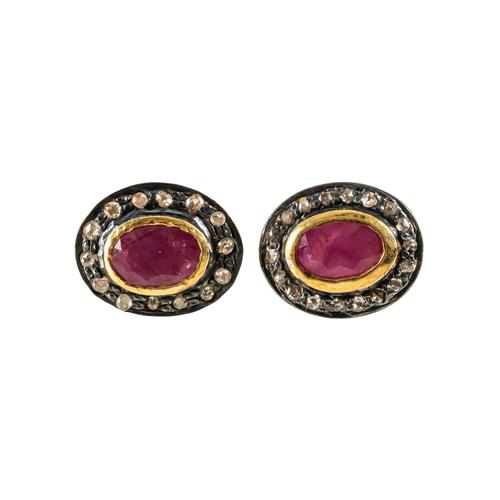A PAIR OF RUBY AND DIAMOND CLUSTER EARRINGS (3)