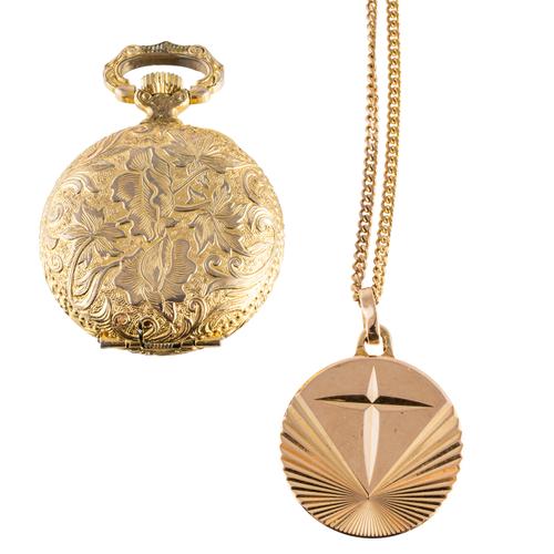A GOLD NECKLACE AND A FOB WATCH