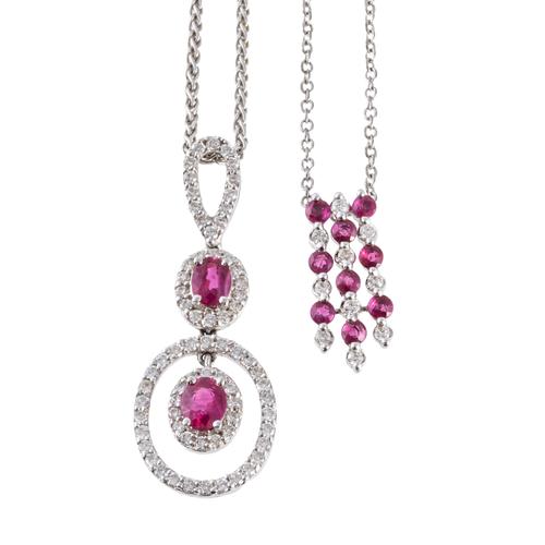TWO RUBY AND DIAMOND PENDANT NECKALCES