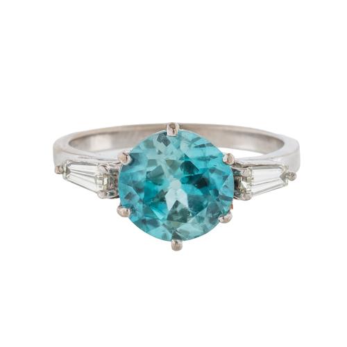 A BLUE ZIRCON AND DIAMOND RING