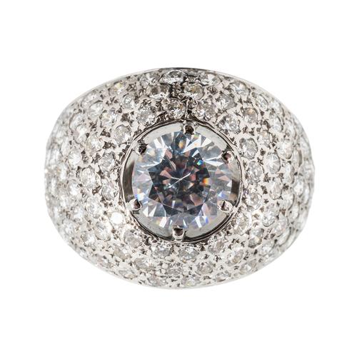 A DIAMOND AND CZ BOMBE RING