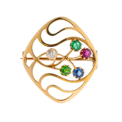 A GOLD GEMSET BROOCH