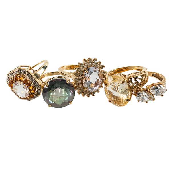 FIVE GEMSET RINGS (5)