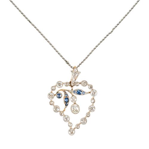A SAPPHIRE AND DIAMOND PENDANT WITH A NECKCHAIN (3)