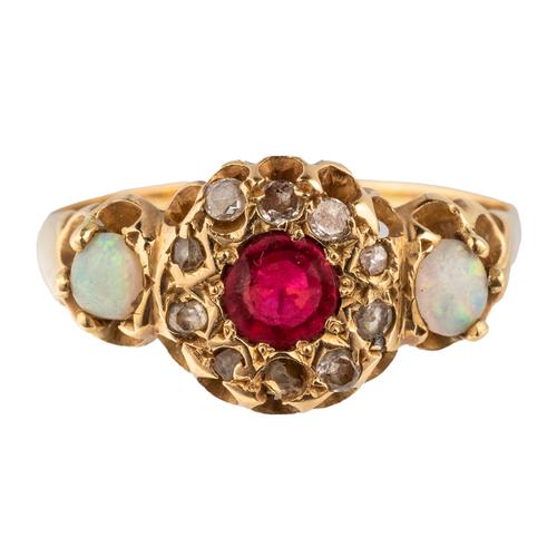 A GOLD, OPAL, DIAMOND AND PASTE RING (2)