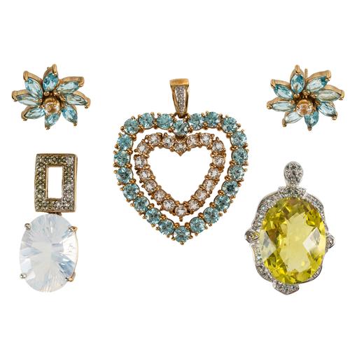 FIVE GEMSET JEWELLERY ITEMS (5)