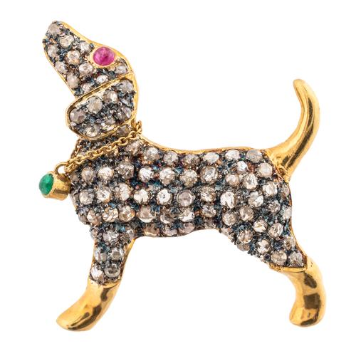 A DIAMOND SET DOG PENDANT BROOCH