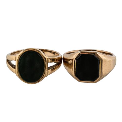 TWO GOLD AND GEM SET SIGNET RINGS (2)