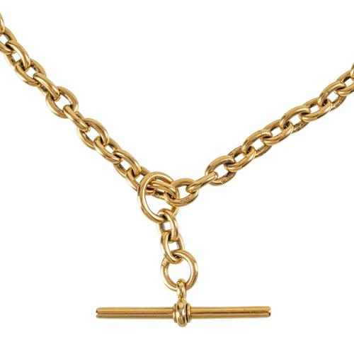 AN 18CT GOLD OVAL LINK GENTLEMAN'S WATCH ALBERT CHAIN