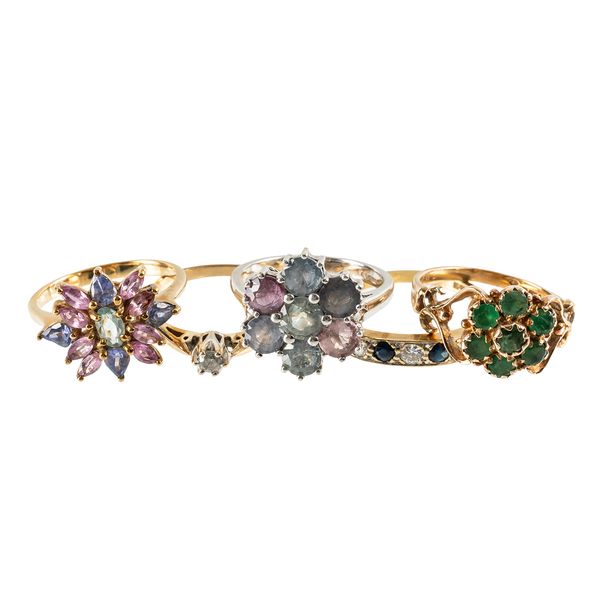 FIVE GEMSET RINGS (5)