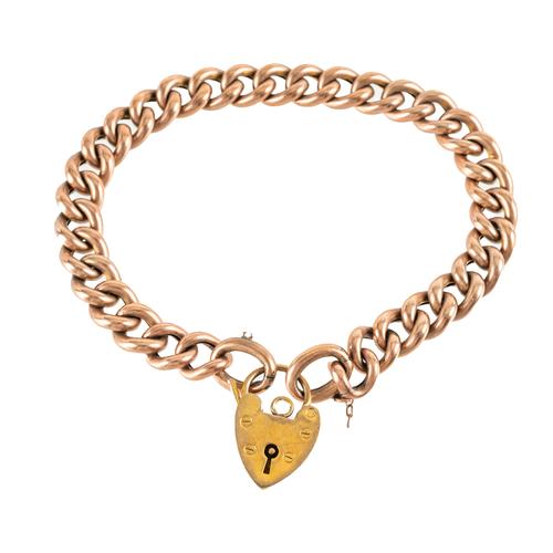 A CURB LINK BRACELET WITH HEART PADLOCK