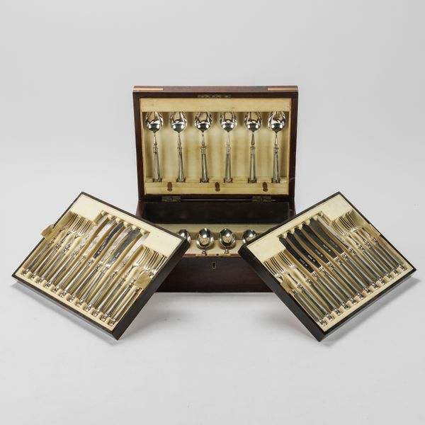 A SILVER AND MOTHER-OF-PEARL DESSERT SERVICE FOR TWELVE PLACE SETTINGS
