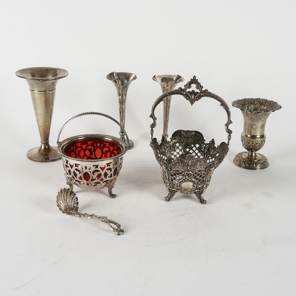 A GROUP OF SILVER, FOREIGN AND PLATED WARES (8)