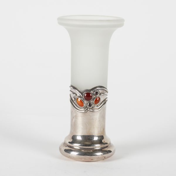 AN ISRAELI SILVER MOUNTED FROSTED GLASS VASE