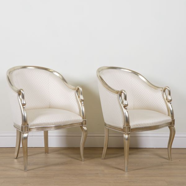 A PAIR OF 20TH CENTURY SILVER PAINTED TUB CHAIRS (2)