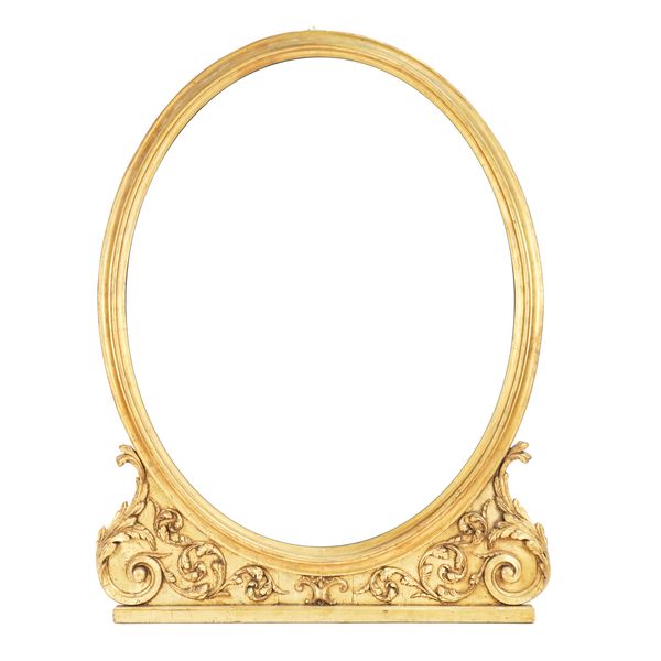 A VICTORIAN GILT FRAMED OVAL OVERMANTEL MIRROR