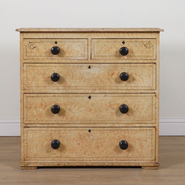 A VICTORIAN FAUX SATIN BIRCH PAINTED PINE CHEST