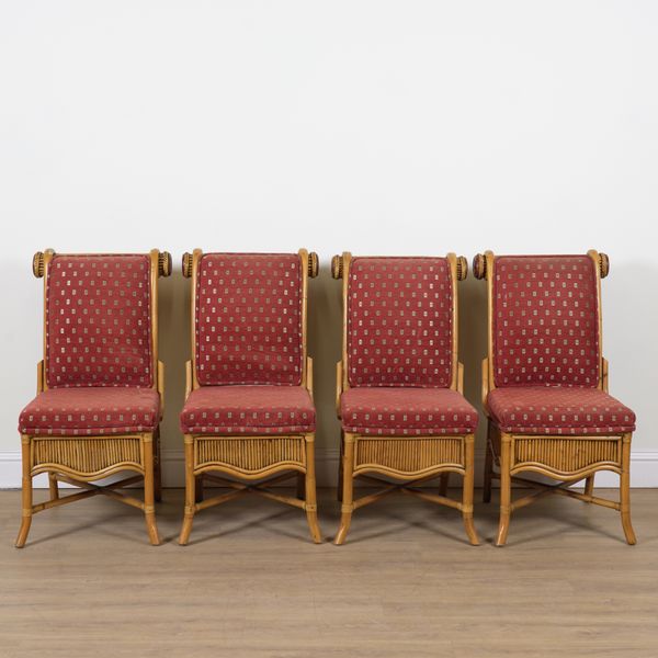 A SET OF FOUR FAUX BAMBOO AND RATTAN DINING CHAIRS (4)