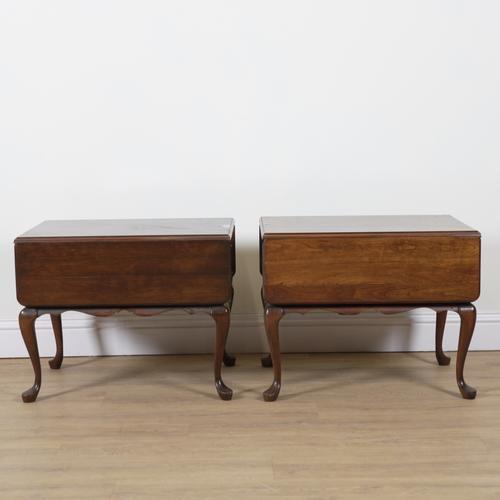 A PAIR OF 18TH CENTURY STYLE MAHOGANY DROP FLAP TWO DRAWER LOW SIDE TABLES (2)