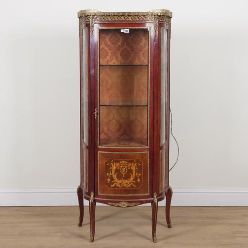 A LOUIS XVI STYLE GILT METAL MOUNTED MARQUETRY INLAID DISPLAY CABINET