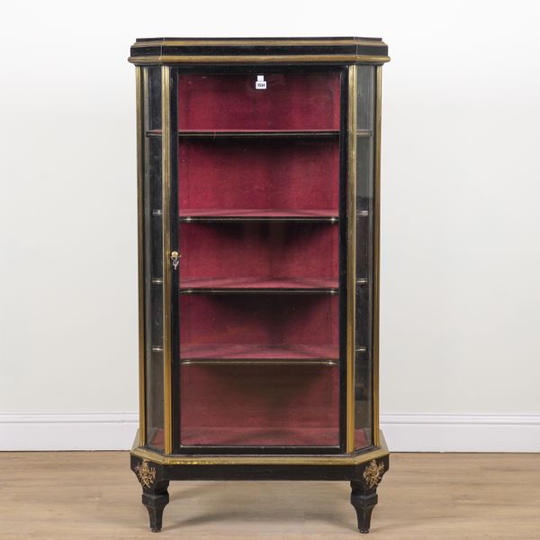 A REGENCY BRASS BOUND EBONISED DISPLAY CABINET
