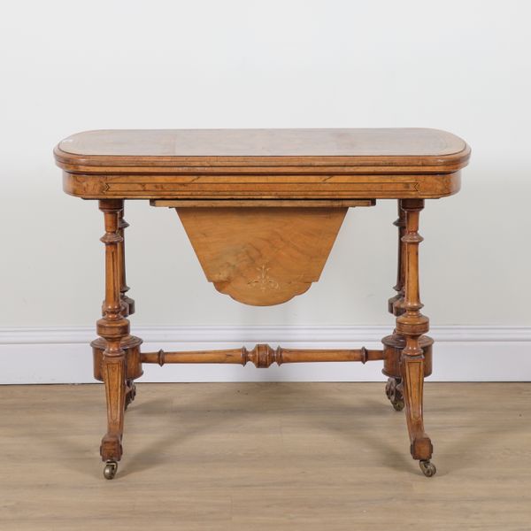 A VICTORIAN BURR WALNUT FOLD OVER CARD TABLE