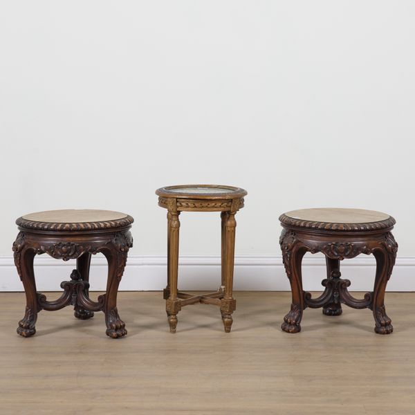 A PAIR OF GEORGE II STYLE LOW CIRCULAR HARDWOOD OCCASIONAL TABLES (3)