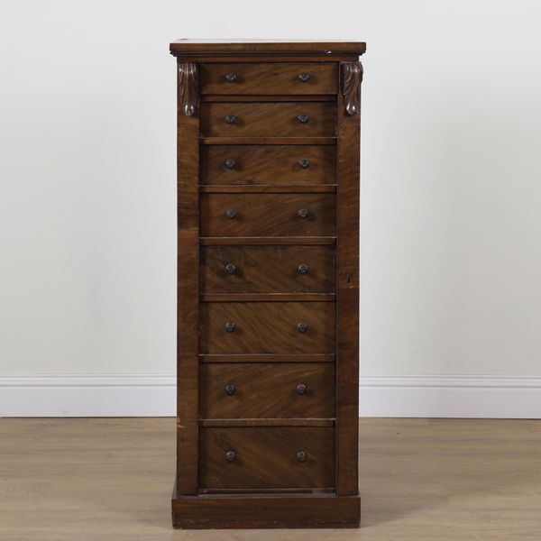 A 19TH CENTURY MAHOGANY WELLINGTON CHEST