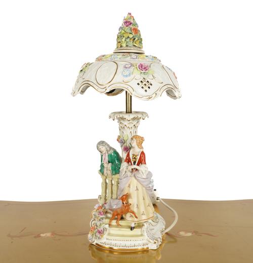 A CERAMIC FIGURE GROUP TABLE LAMP