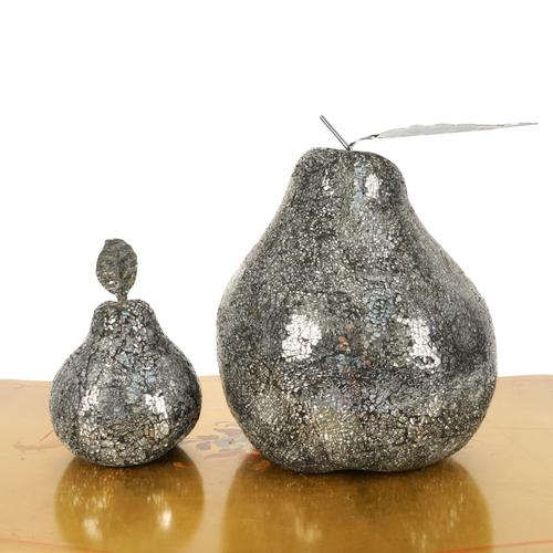 A GRADUATED PAIR OF CRACKLED MIRROR GLASS VENEERED PEARS (2)