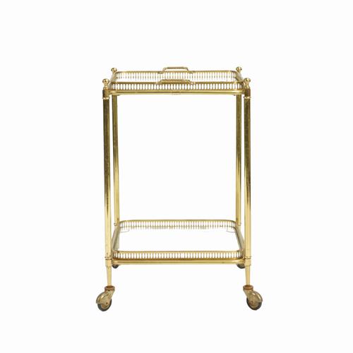 A 20TH CENTURY BRASS SQUARE TWO TIER DRINKS TROLLEY