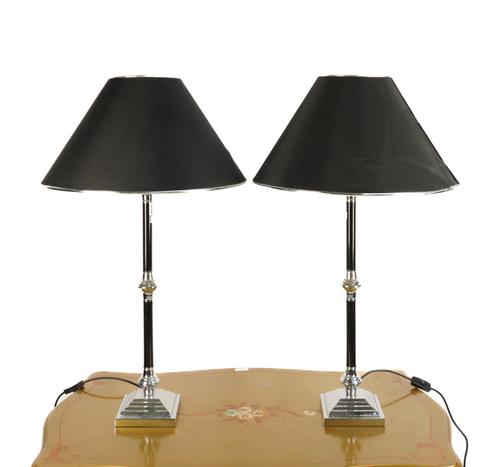 A PAIR OF SILVER AND BLACK BEDSIDE TABLE LAMPS (2)