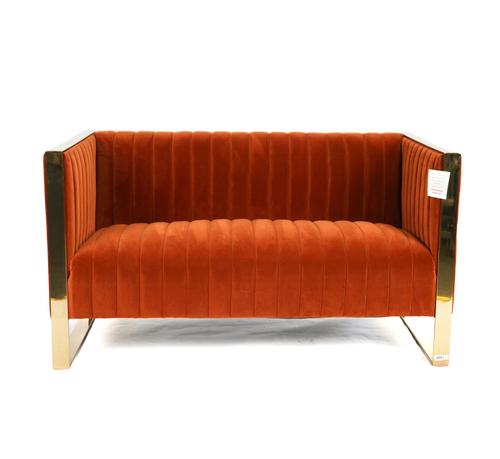 COACH HOUSE; A LACQUERED METAL FRAMED SQUARE BACK TWO SEAT SOFA