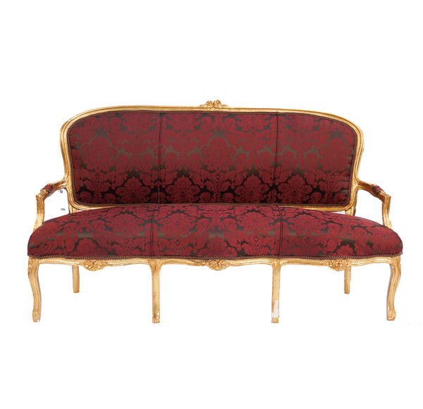 A LOUIS XV STYLE GILT FRAMED THREE PIECE SALON SUITE (3)